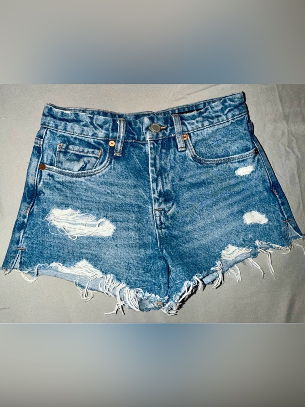High-Rise Distressed Denim Women’s Shorts - Blue